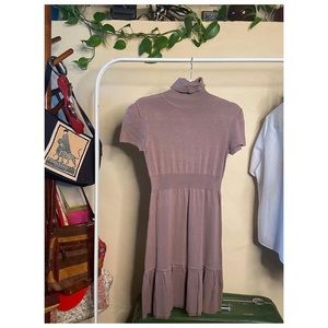 Y2K Planet Gold soft brown pleated babydoll turtleneck dress